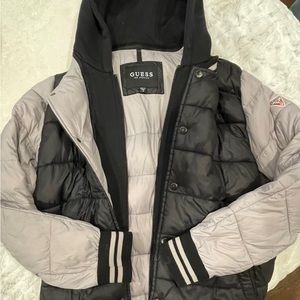 Mens Large Black Varsity Puffer Hooded Jacket